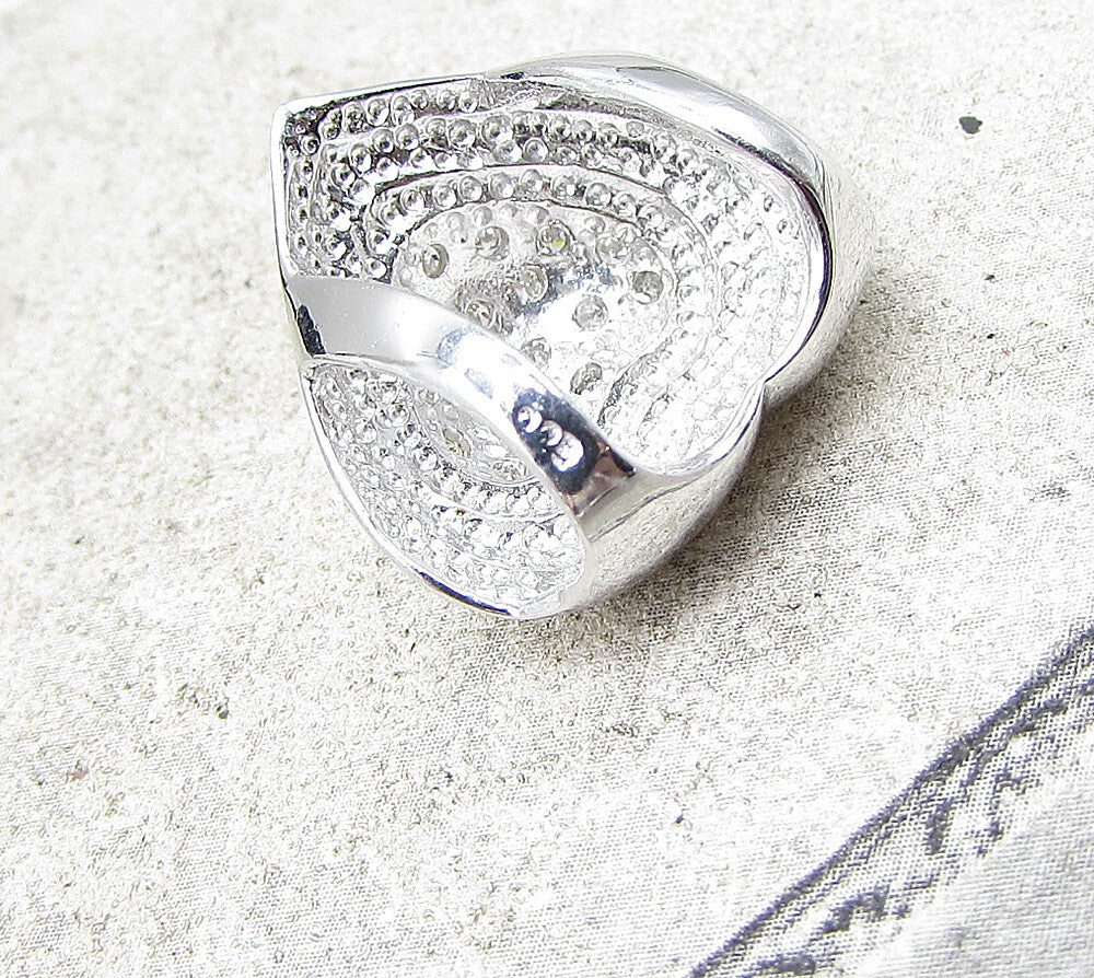 925 Sterling Silver  White Cubic Zirconia Love Heart Slider Pendant  PT1370