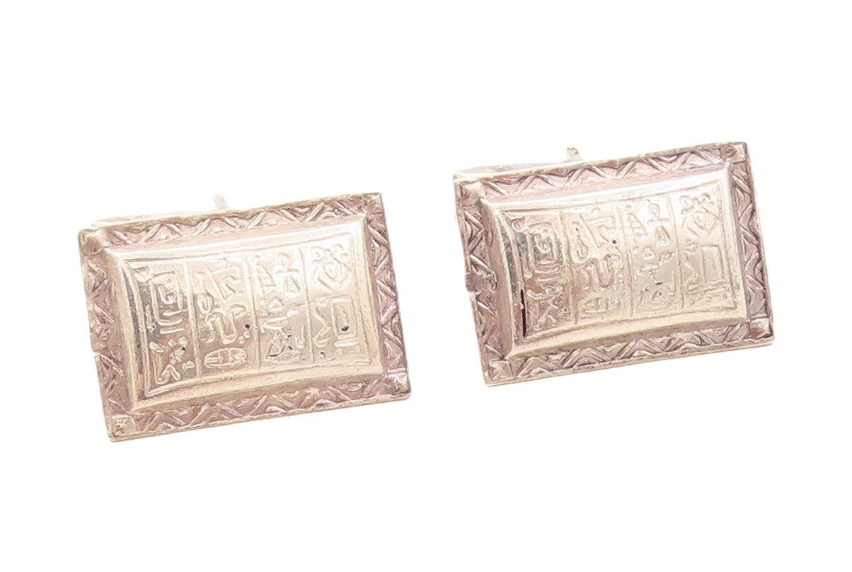 925 Sterling Silver Vintage Cuff Links MIDDLE EAST Trible Design Carved   TR3775