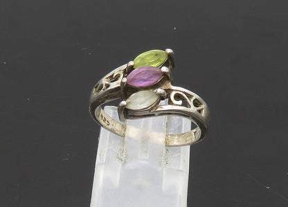 925 Silver  Vintage Amethyst Peridot & Blue Topaz Band Ring Sz 7  RG21205