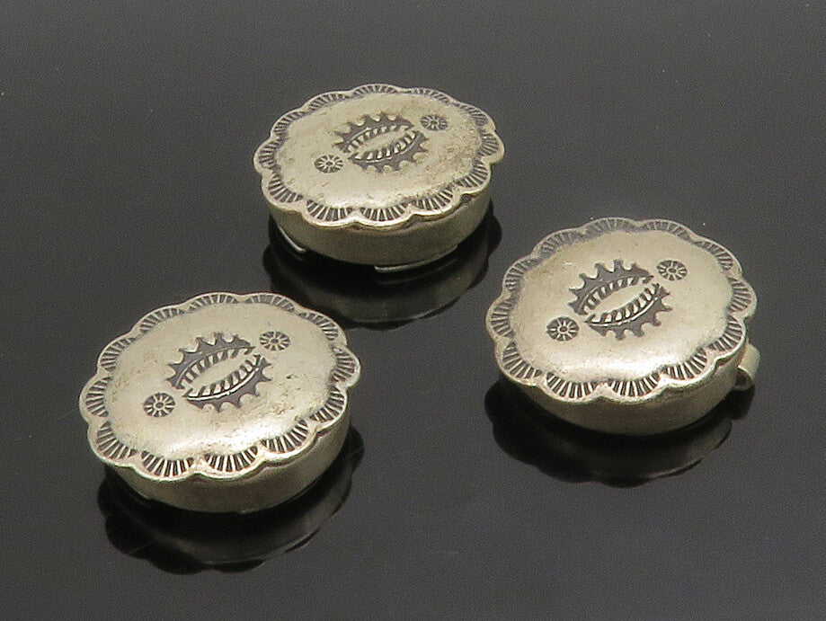 NAVAJO 925 Sterling Silver  Vintage 3 Piece Etched Button Covers Set  TR2069