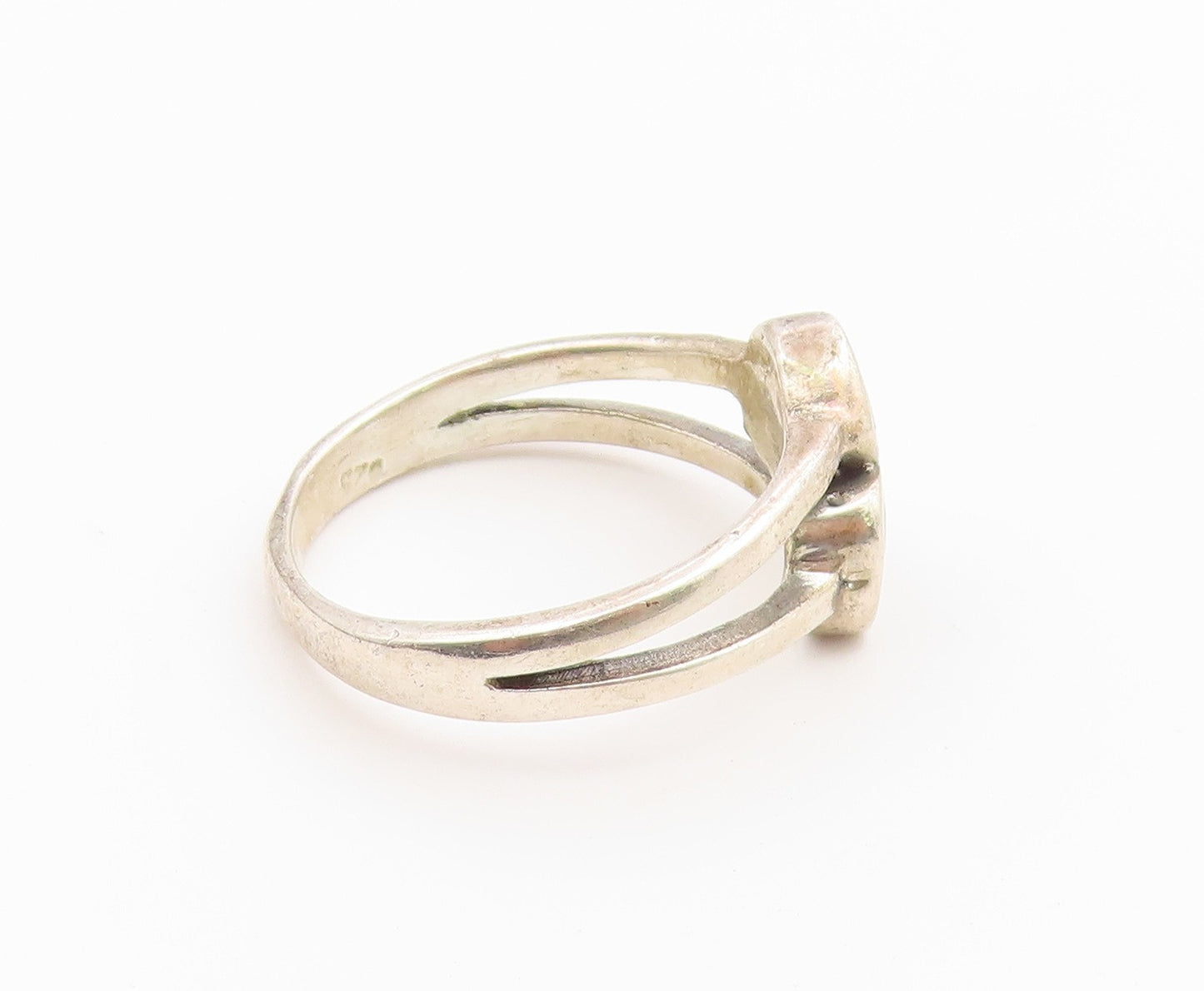 925 Sterling Silver Vintage Ring Black Onyx Double Love Heart  Sz 7.5  RG36859