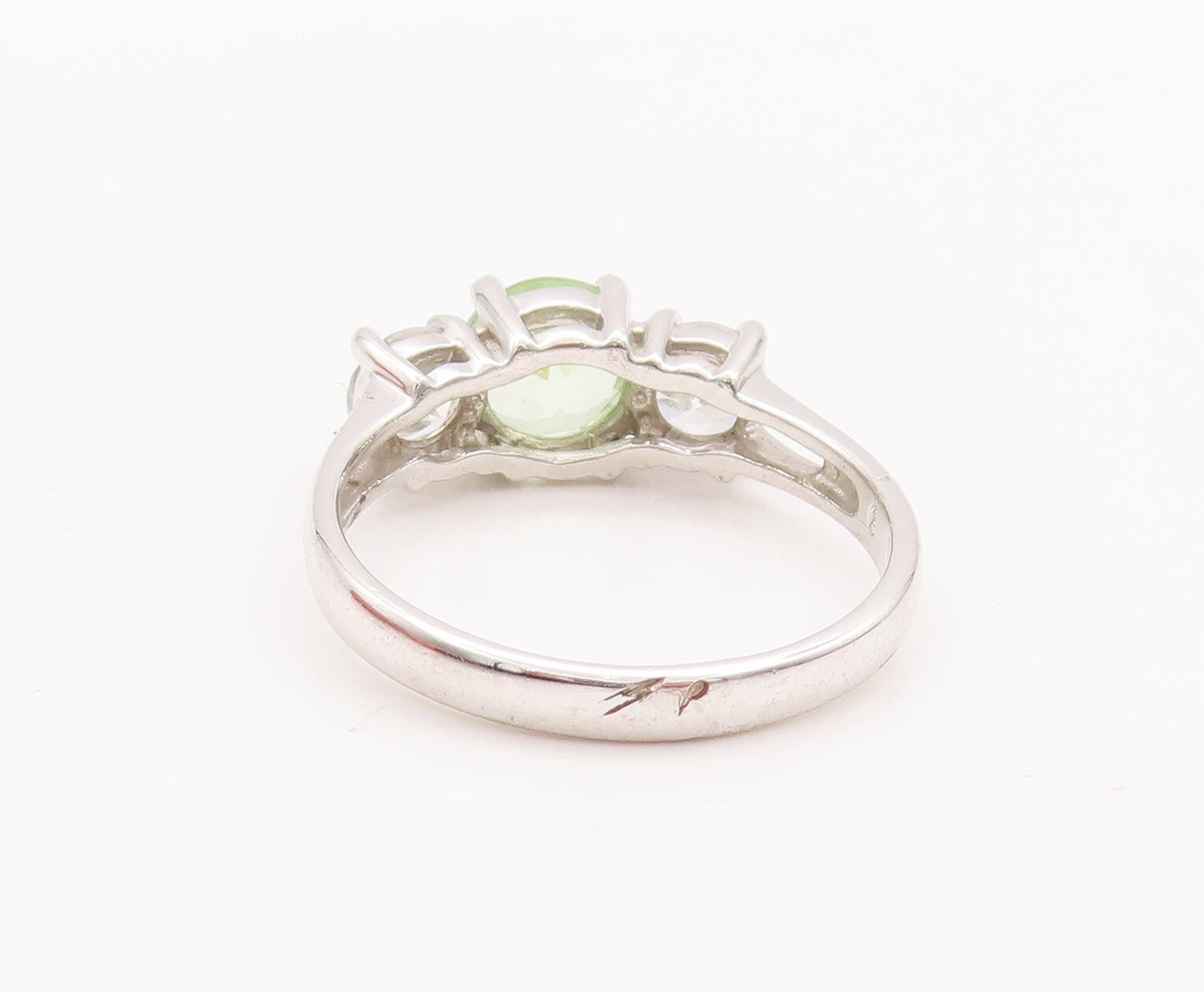 925 Sterling Silver Vintage Ring Green Main & White Side CZ Stone  Sz 9  RG28577