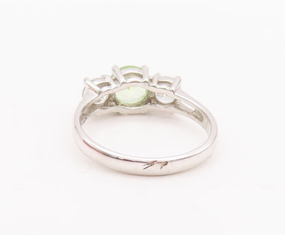 925 Sterling Silver Vintage Ring Green Main & White Side CZ Stone  Sz 9  RG28577