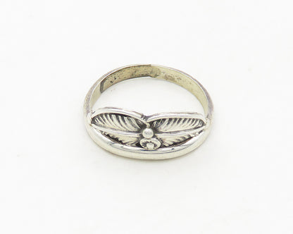NAVAJO 925 Sterling Silver  Vintage Shiny Floral Leaf Band Ring Sz 6  RG18880