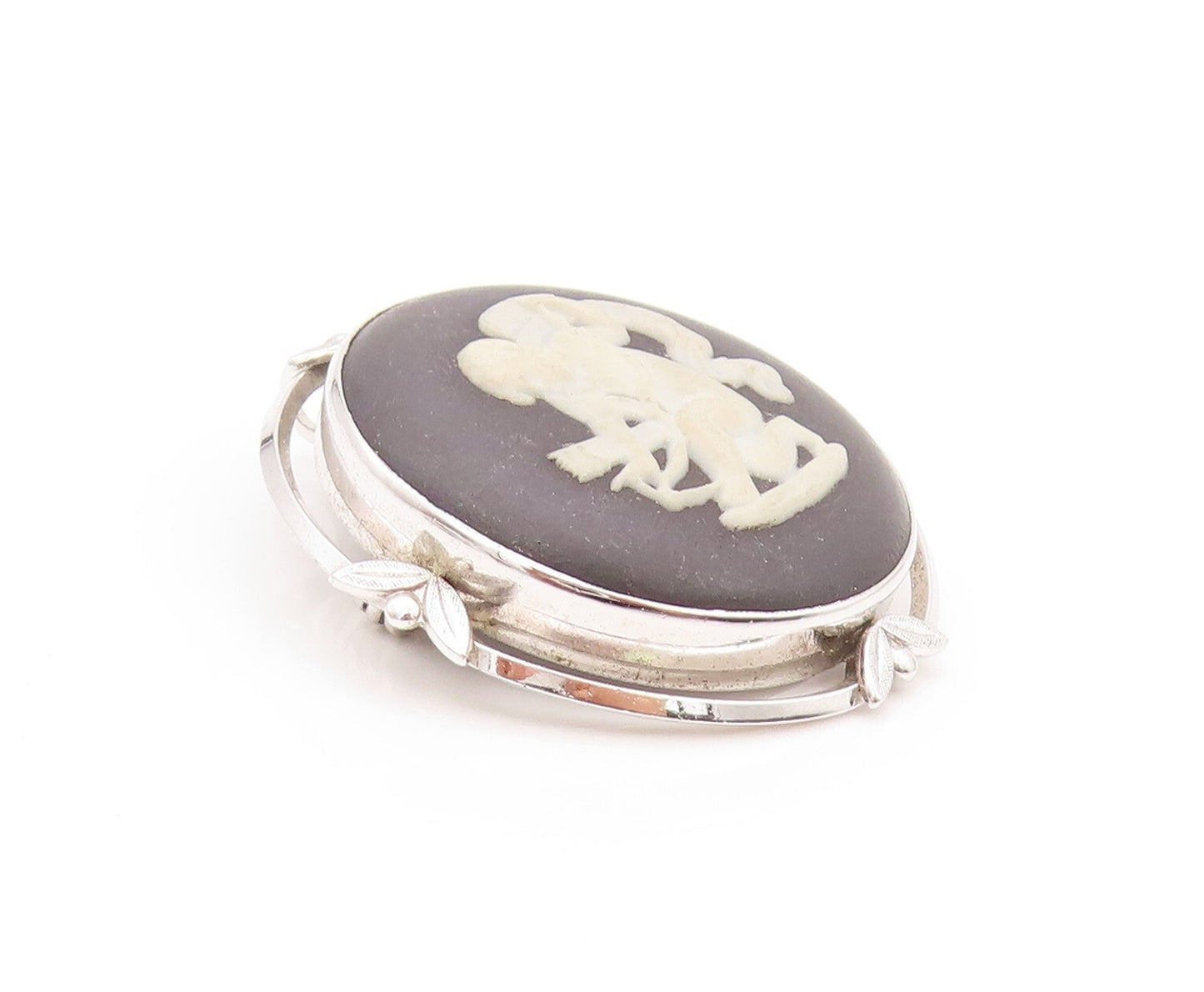 925 Sterling Silver Vintage Brooch  WEDGWOOD black Jasper Cameo  BP11551