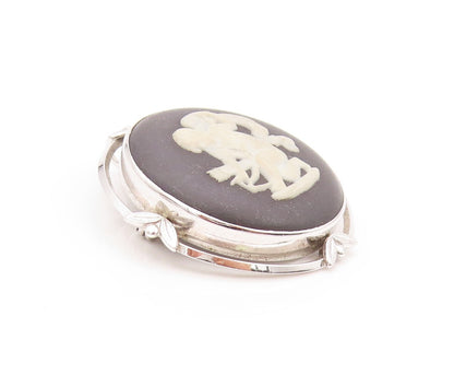 925 Sterling Silver Vintage Brooch  WEDGWOOD black Jasper Cameo  BP11551