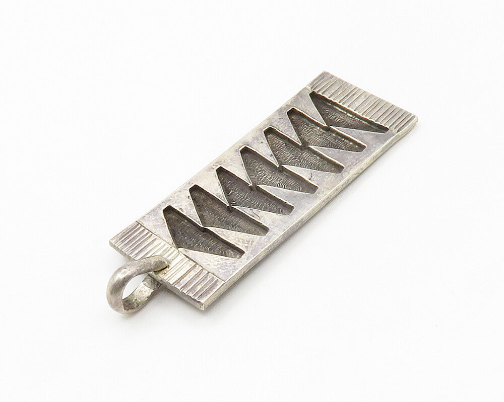 925 Sterling Silver  Vintage Dark Tone Chiseled Pattern Square Pendant PT11470