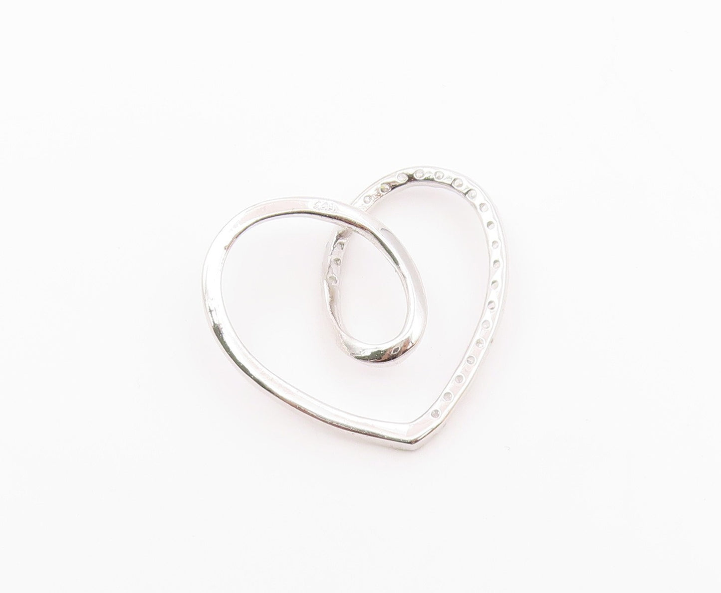 925 Silver  Vintage Twisted Love Heart Cubic Zirconia Drop Pendant  PT20376