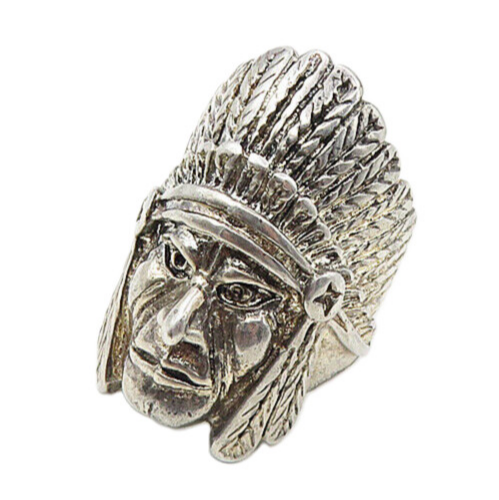 925 Sterling Silver  Vintage Shiny Native Chief's Head Band Ring Sz 8  RG9231