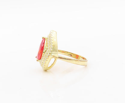 925 Sterling Silver Vintage Ring Gold Plated Drop Orange & White CZ Sz 7 RG30338