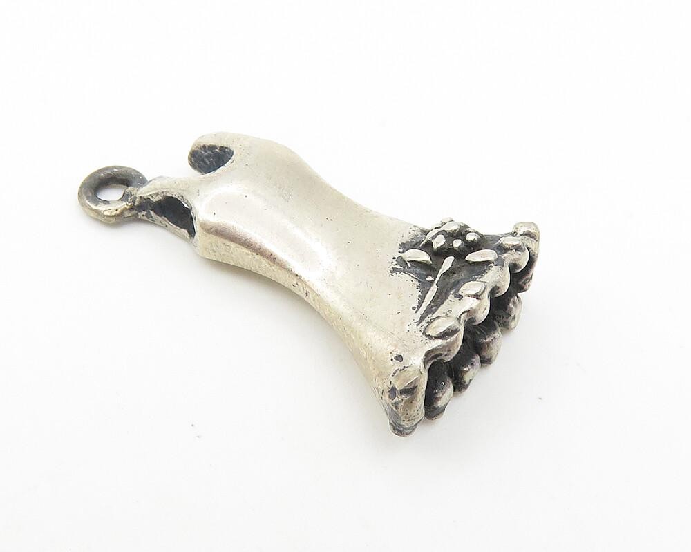 925 Sterling Silver  Vintage Dark Tone Floral Dress Motif Pendant  PT8758