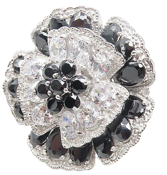 925 Sterling Silver  Cubic Zirconia & Hematite Cocktail Ring Sz 7  RG11208