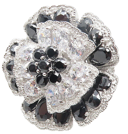 925 Sterling Silver  Cubic Zirconia & Hematite Cocktail Ring Sz 7  RG11208