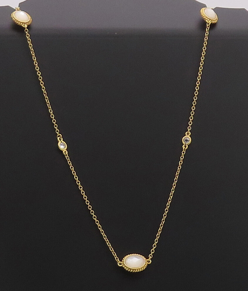 925 Sterling Silver Vintage Necklace Designer Gold Plated Oval Abalone  NE4232