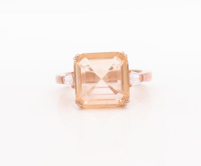 925 Sterling Silver Vintage Ring Rose Gold Plated Morganite & CZ  Sz 7 RG29578