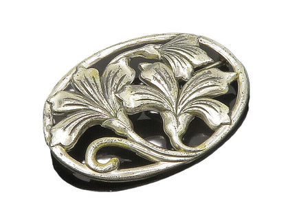 DANECRAFT 925 Sterling Silver  Vintage Shiny Flowers Oval Brooch Pin  BP7579