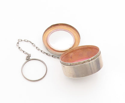 925 Sterling Silver Vintage Pill Box Floral Enameled With Chain OPENS  TR4144