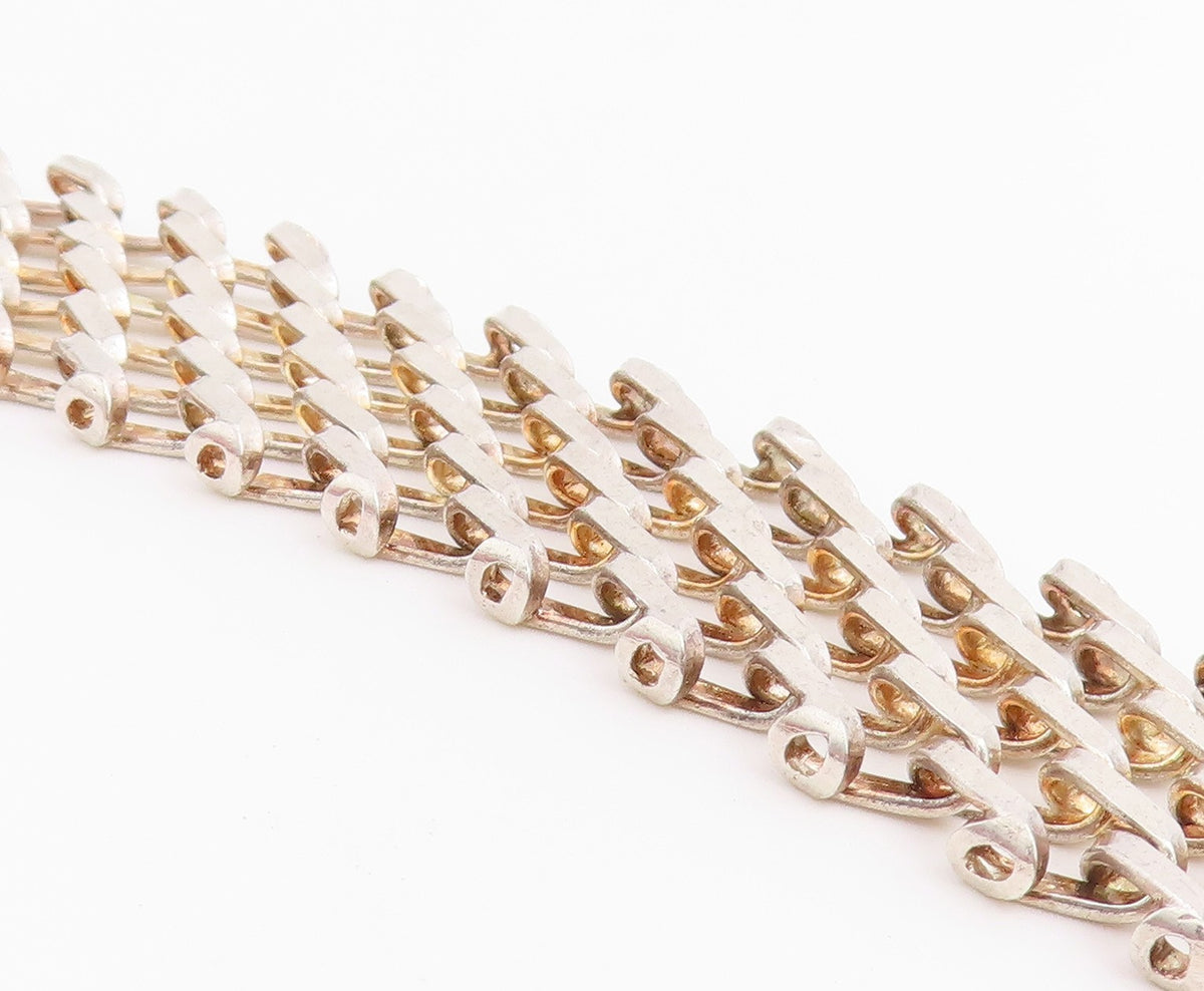 925 Sterling Silver Vintage Bracelet Flexible Geometric Lattice Grid  BT12206