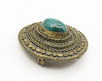 925 Sterling Silver  Vintage Cabochon Cut Chrysocolla Floral Brooch Pin BP3961