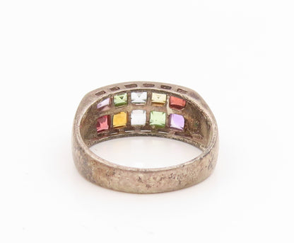 925 Sterling Silver Vintage Ring Multi Gemstone Geometric Band  Sz 8  RG35347