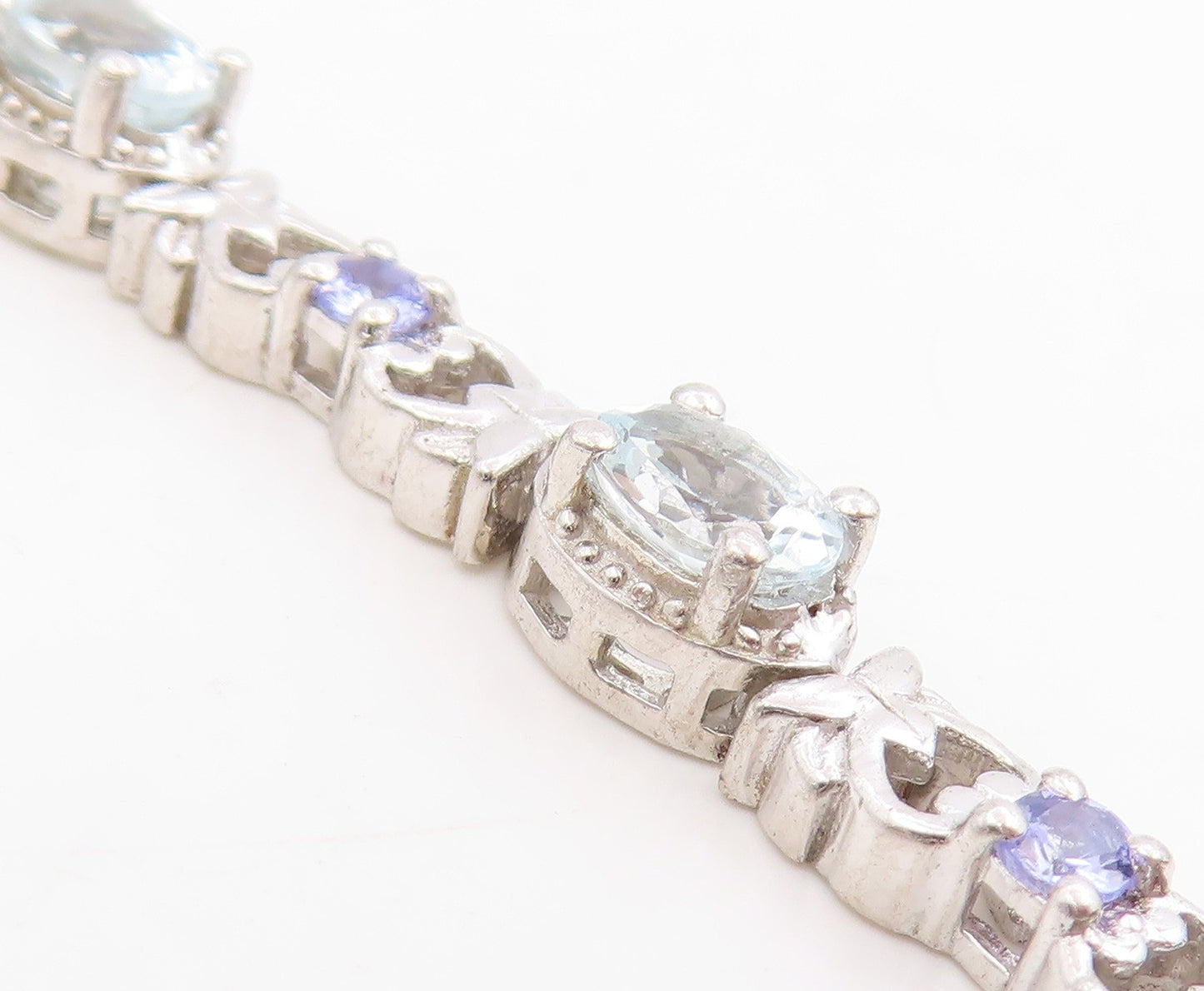 925 Sterling Silver Vintage Pendant Tanzanite & Topaz Floral Choker  PT25330