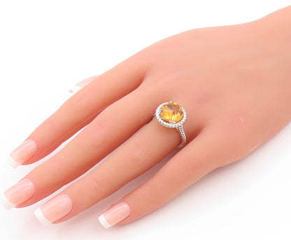 925 Sterling Silver Vintage Ring Round Citrine Halo Twisted Rope  Sz 6  RG32930