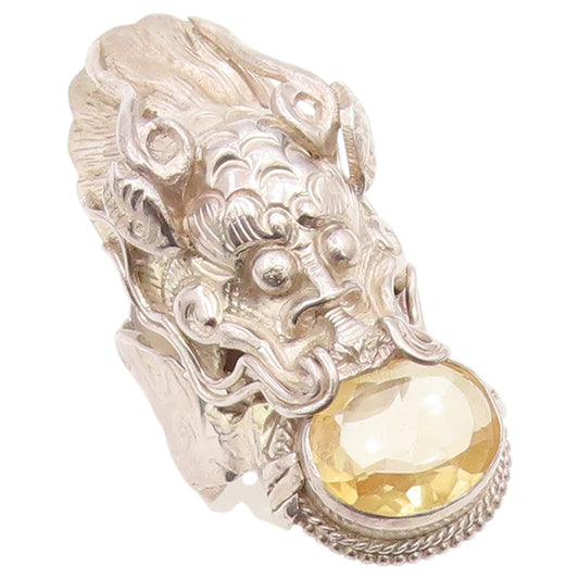 925 Sterling Silver Vintage Ring PTI NEPAL Citrine Dragon Band  Sz 5.5  RG36541