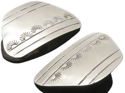 NAVAJO 925 Silver  Vintage Etched Sun Pattern Non Pierce Earrings  EG4679