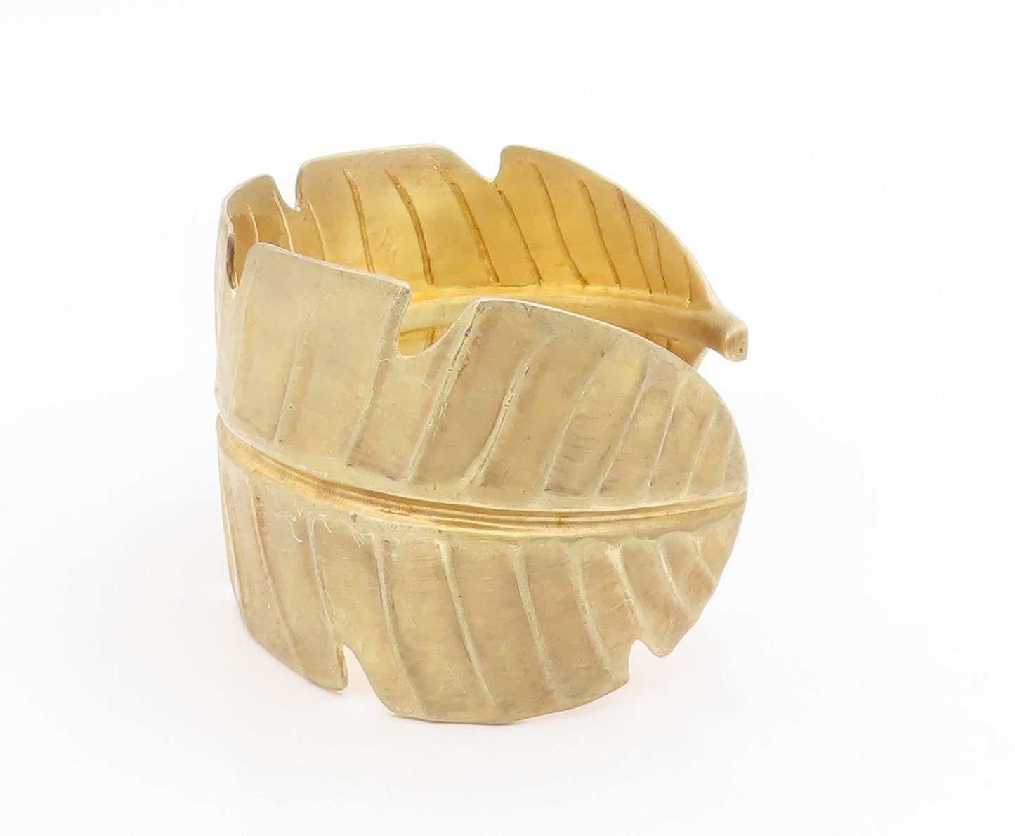925 Sterling Silver Vintage Bracelet Gold Plated Feather Leaf Wide Cuff  BT11657