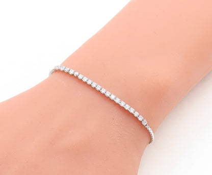 925 Sterling Silver  White Cubic Zirconia Adjustable Box Chain Bracelet  BT1108