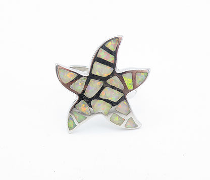 925 Sterling Silver  Fire Opal Star Fish Motif Cocktail Ring Sz 7.5  RG7909
