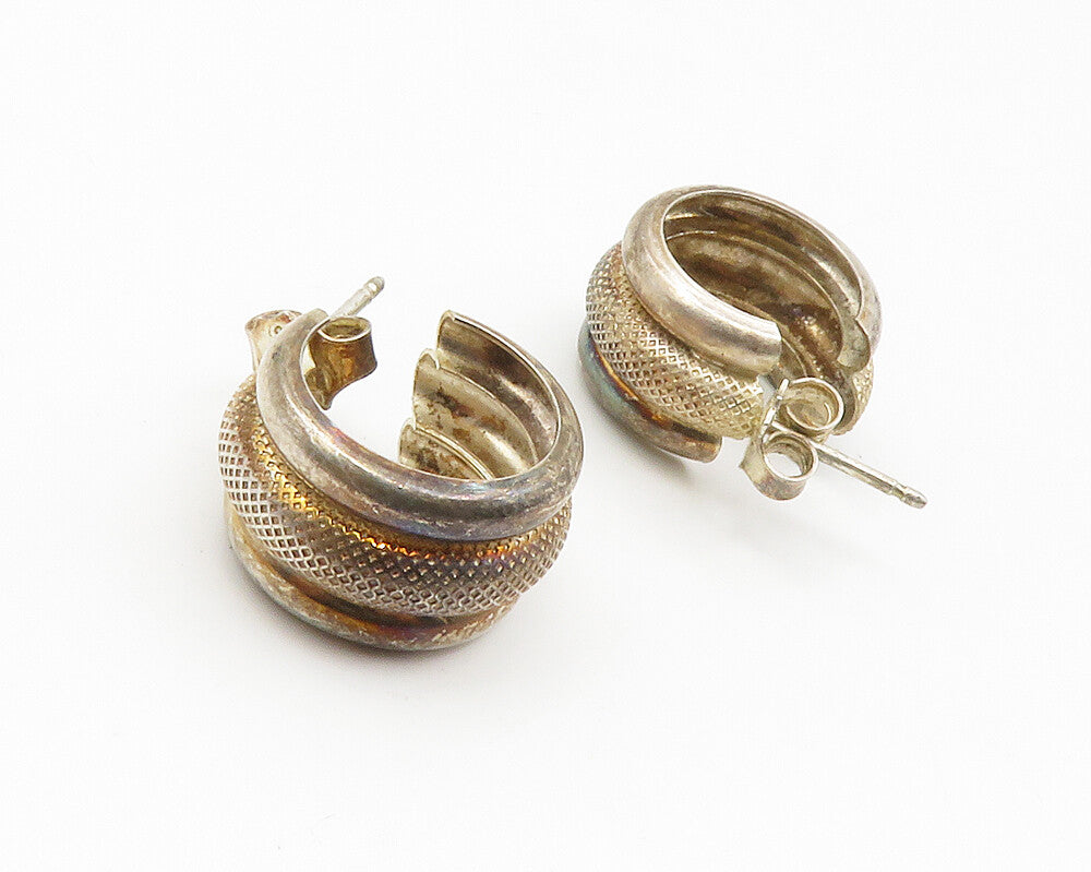 925 Sterling Silver  Vintage Dark Tone Textured Petite Hoop Earrings  EG7135