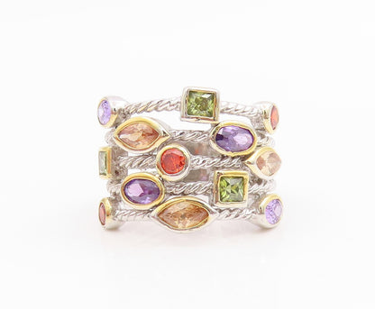925 Sterling Silver Vintage Ring Multi Gemstone Twisted Cable  Sz 7.5  RG35667