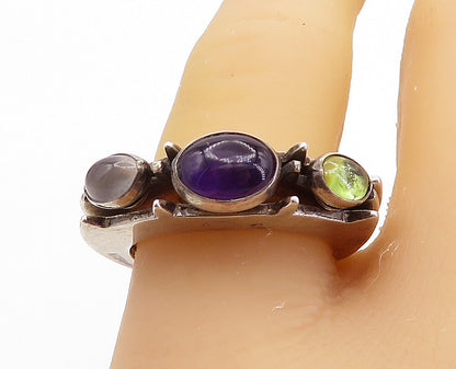 DESIGNER 925 Silver  Vintage Amethyst Topaz & Peridot Stacked Ring Sz 8 RG7688