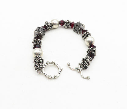 DESIGNER 925 Silver  Vintage Garnet Beaded Cluster Chain Bracelet  BT1644