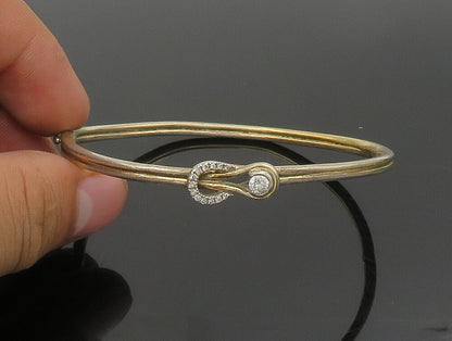 925 Sterling Silver  Vintage Cubic Zirconia Accent Thin Bangle Bracelet BT1338