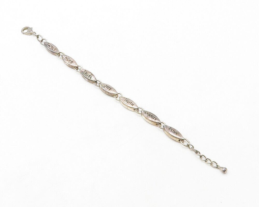 MEXICO 925 Sterling Silver Vintage Inspirational Words Chain Bracelet BT5077