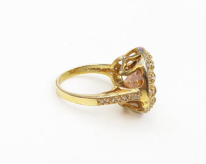 925 Sterling Silver  Cubic Zirconia Gold Plated Cocktail Ring Sz 7.5  RG18703