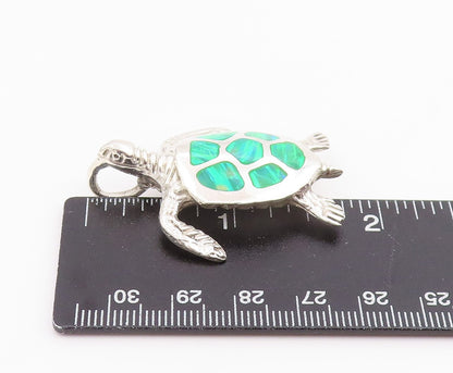 925 Sterling Silver Vintage Pendant Fire Opal Inlay Classic Turtle Charm PT26031