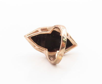 925 Sterling Silver Vintage Ring Gold Plated Marquise Cut Onyx  Sz 7  RG35992