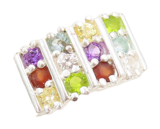 925 Sterling Silver Vintage Ring Multi Color Topaz Bands Inlay  Sz 6  RG31662
