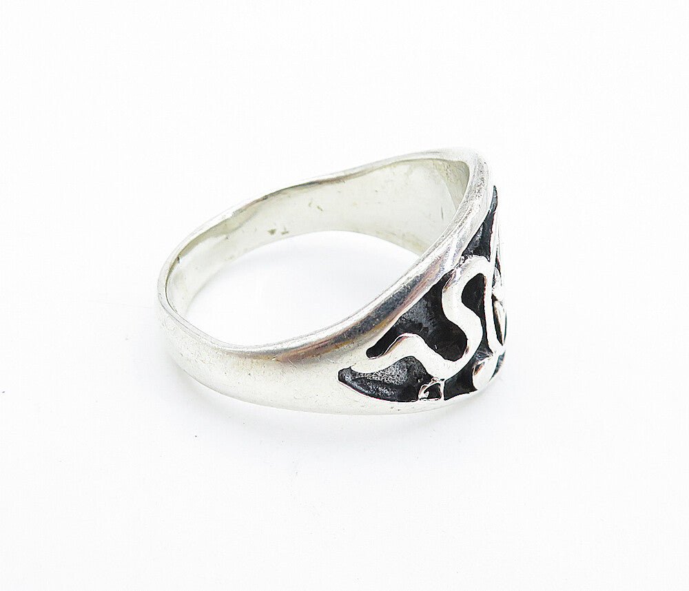 925 Sterling Silver  Vintage Pentagram Star Swirl Large Band Ring Sz 12 RG7511