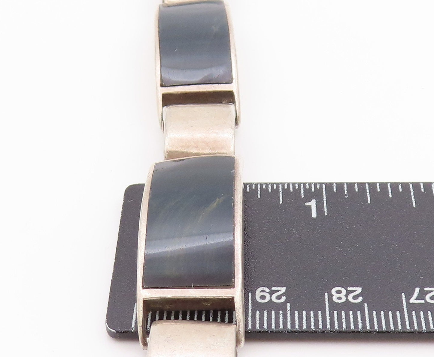 925 Sterling Silver Vintage Bracelet Designer Rectangle Onyx Inlay  BT11304