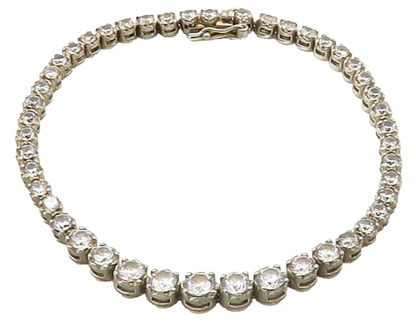 925 Sterling Silver  Vintage Graduated Cubic Zirconia Chain Bracelet  BT6279