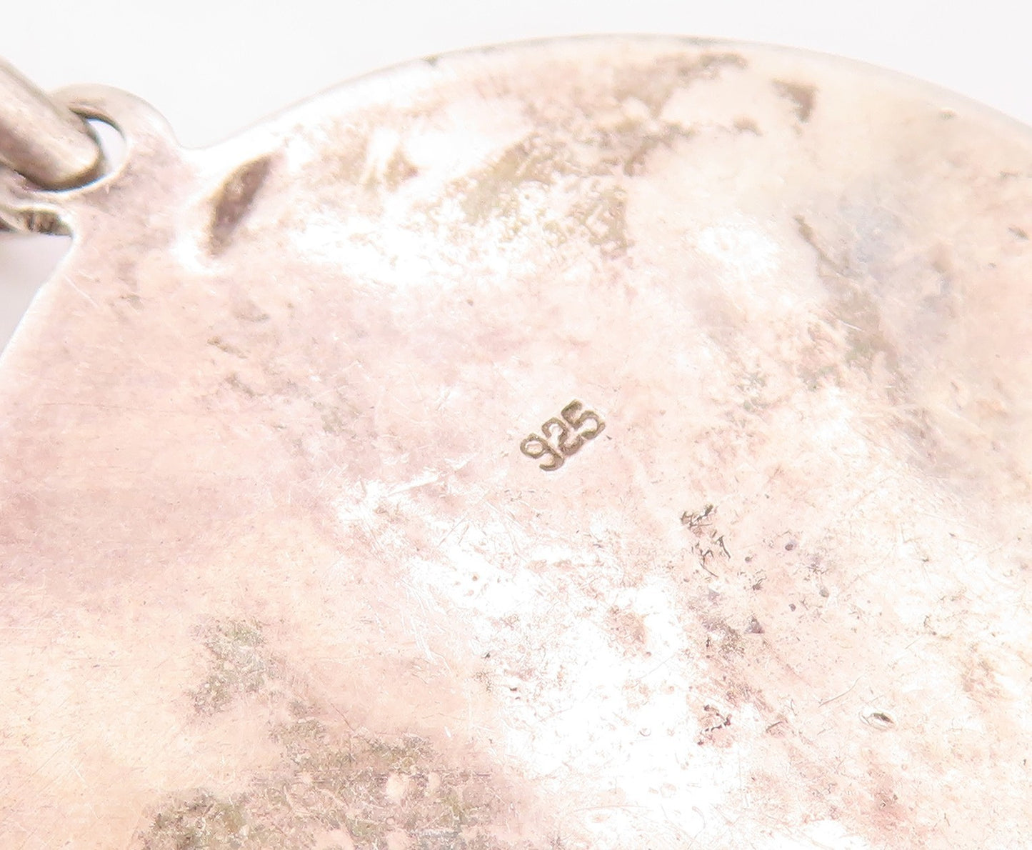 925 Sterling Silver  Vintage Enamel Symbol Etched Border Pendant  PT20082