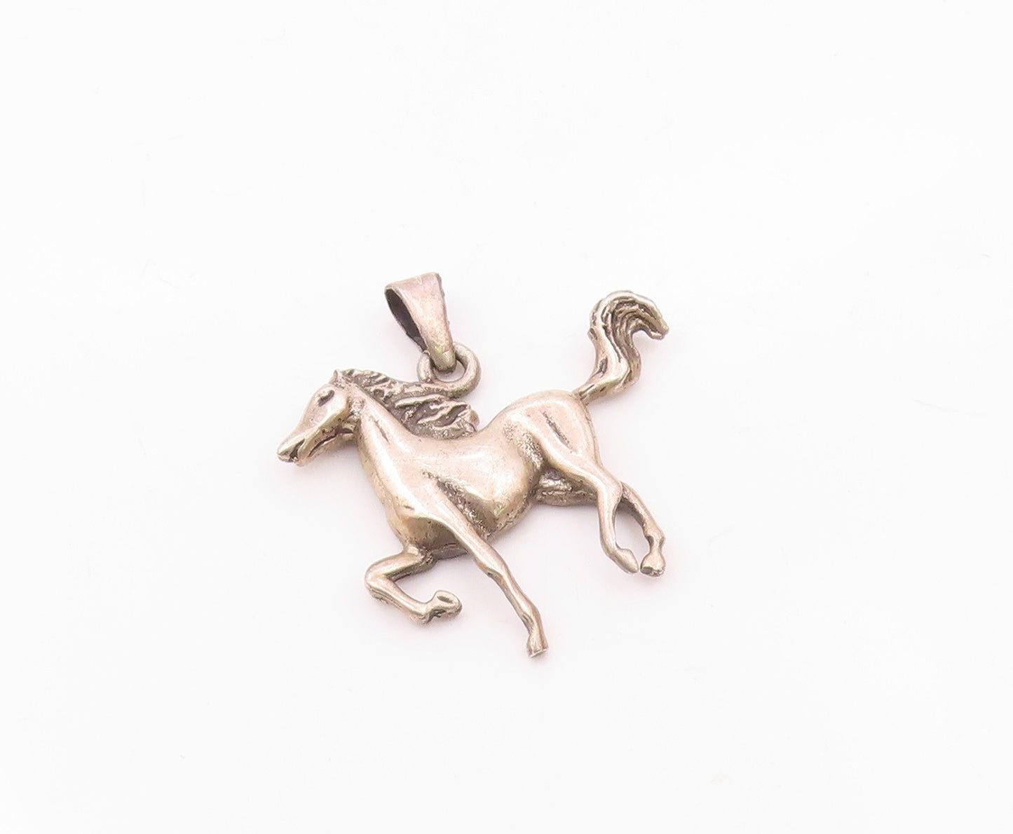925 Sterling Silver  Vintage Carved Galloping Pony Pendant  PT20422