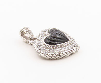 925 Sterling Silver Vintage Pendant JUDITH RIPKA Onyx & CZ Love Heart  PT26408