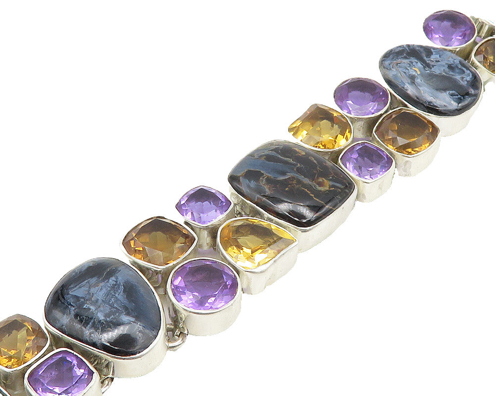 925 Sterling Silver  Amethyst Citrine Topaz & Jasper Chain Bracelet  BT7485
