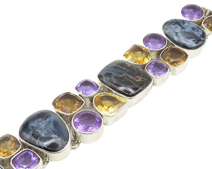 925 Sterling Silver  Amethyst Citrine Topaz & Jasper Chain Bracelet  BT7485
