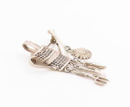 MEXICO 925 Sterling Silver  Vintage Charmed Watering Can Brooch Pin  BP3149